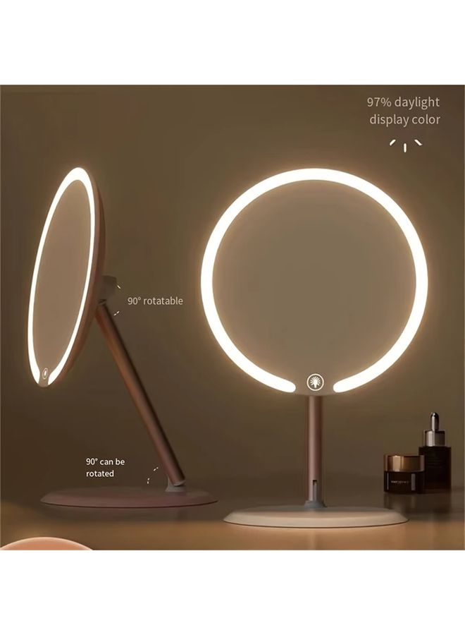 White Smart Makeup Mirror With Three Tone Light Rechargeable Portable Desktop Vanity Mirror - Image 2