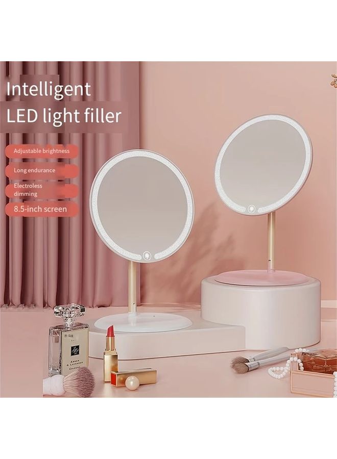 White Smart Makeup Mirror With Three Tone Light Rechargeable Portable Desktop Vanity Mirror - Image 5