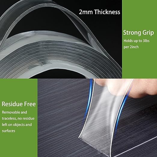 ORENAME ORENAME Jal Double Sided Tape Heavy Duty strong And Sticky Adhesive Reusable Strong Wall Tape Multipurpose Removable Clear & Tough Mounting Tape Picture Hanging Strips Poster Carpet Tape (1)  - Image 3