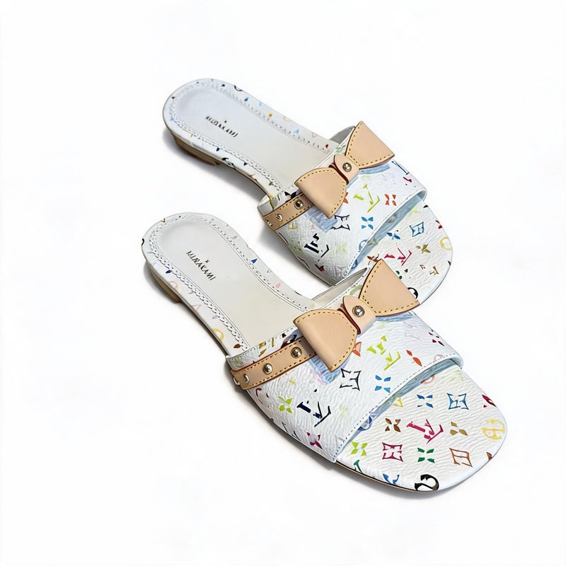 Embroidered Denim Print Kitten Heel Sandals - Image 3