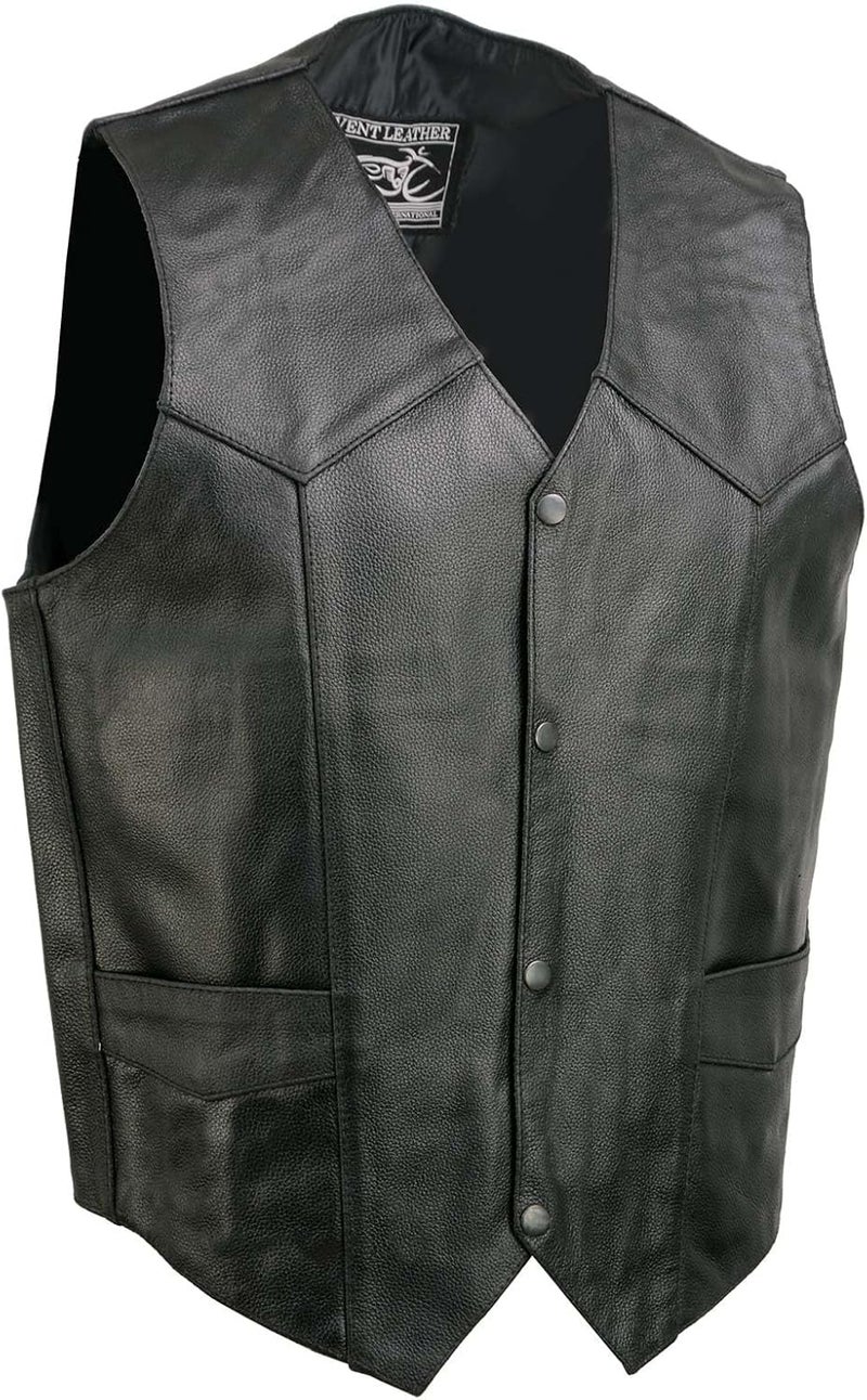 EVENT LEATHER Event Biker Leather Men's Basic Leather Vest - Black, Medium - Image 1