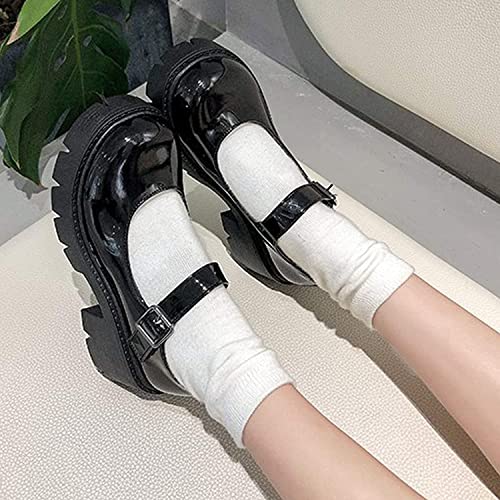 ACE SHOCK Women's Platform Mary Janes Chunky Heel Ankle Strap Uniform Dress Shoes Heeled Gothic Lolita Oxfords (5, Single Strap-Jet Black) - Image 3