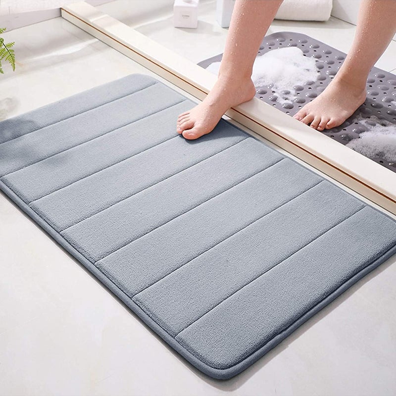 Gnanex Foam Absorbent Decorative Mats Rubber Back Runner Mat for Kitchen Bathroom Floors Non Slip Mats Rugs for Shower and Tub Floor Light Grey 80x50 Cm - Image 1