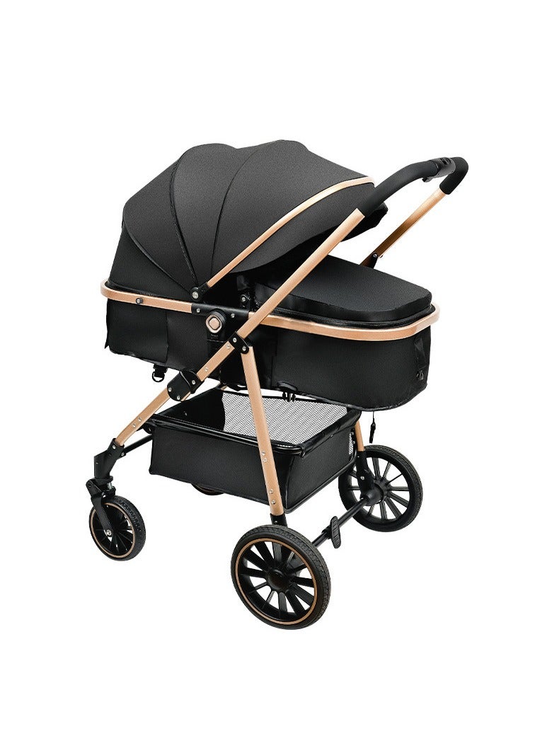 Newborn stroller 2 in 1 Convertible Baby Stroller, Folding High Landscape Infant Carriage, Bassinet Stroller, Foldable Aluminum Alloy Pushchair with Adjustable Backrest and Adjustable Direction. - Image 1