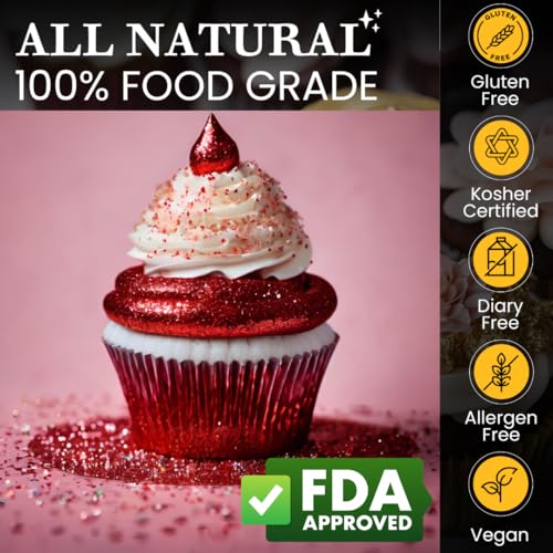 Dazzle Dust Edible Glitter Sprinkles for Cake Decorating, Drinks, Cookie, Icing, Dessert Decorations, Sparkly Luster, Food-Grade, Vegan, Gluten Free, Kosher, Bulk 10g, Red - Image 2