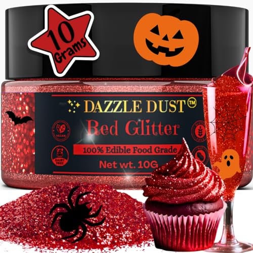 Dazzle Dust Edible Glitter Sprinkles for Cake Decorating, Drinks, Cookie, Icing, Dessert Decorations, Sparkly Luster, Food-Grade, Vegan, Gluten Free, Kosher, Bulk 10g, Red - Image 1