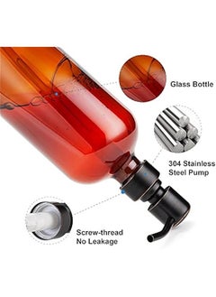 MIXDE 2-Pack Amber Soap Dispenser - 17 Oz Bottle for Liquid Lotion, Bathroom and Kitchen - Bronze Stainless Steel Pump  - Image 2
