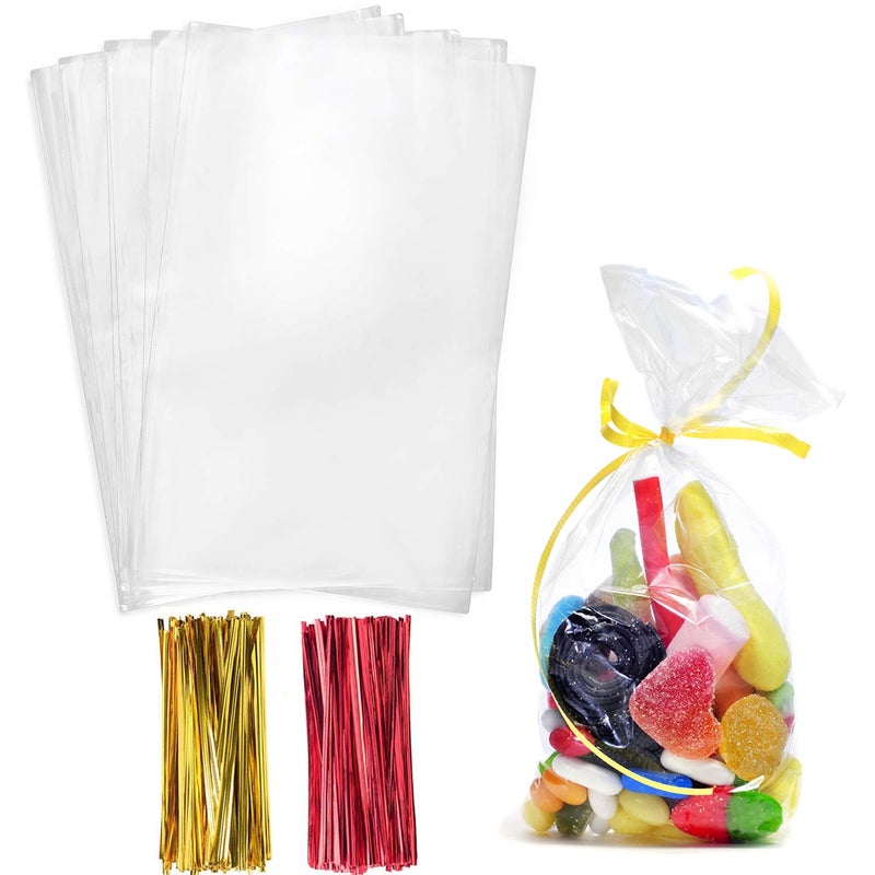 Morepack Cellophane Treat Bags5x11 Inches 200 Pcs Clear Cellophane Bags with Twist Ties
