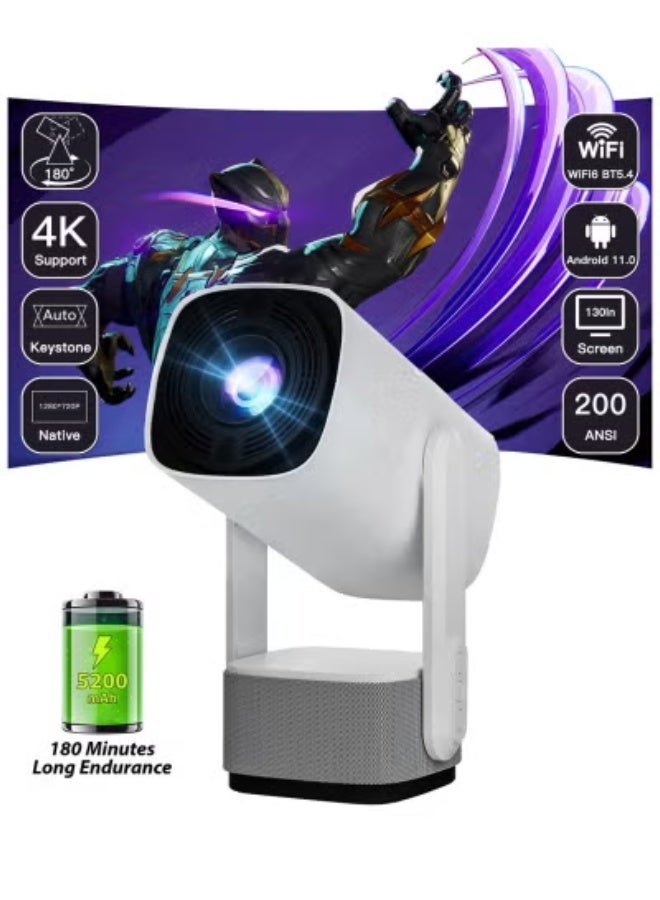 ELTRAZONE Portable Smart Pan-Tilt Projector with 4K Support & 180" HD Display – Android 11, Auto Keystone, Dual-Band 5G/2.4G Wi-Fi, HDMI/USB Inputs, Built-In Speaker & Remote for Home Theater, Gaming & Presentations - Image 1