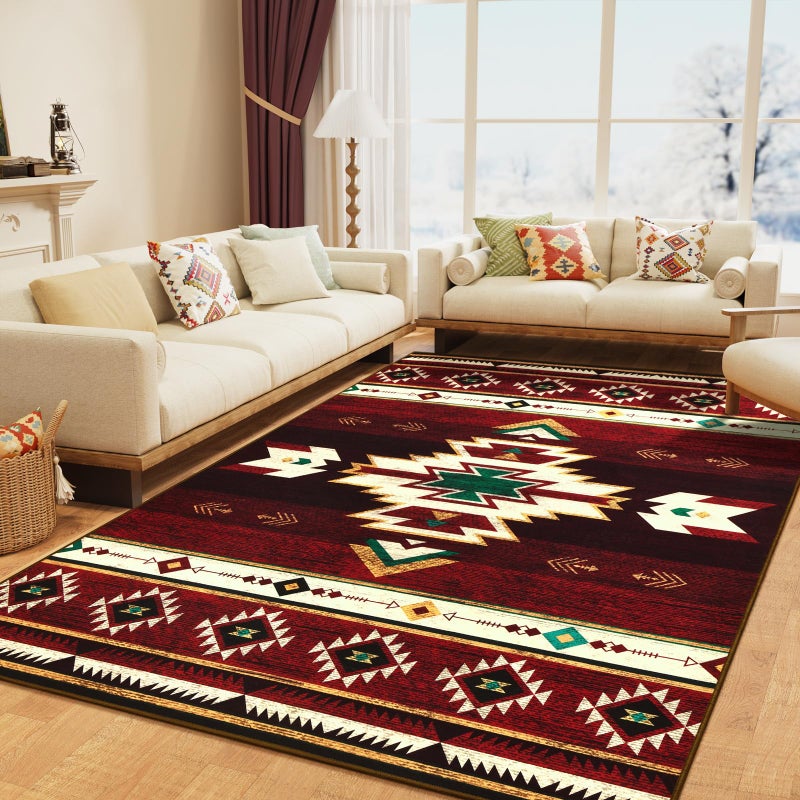 B BENRON Western Rugs for Living Room, Non Slip Rustic Rug for Bedroom Dining Table Kitchen, Washable Aesthetic Area Rugs for Home Decor, 5ft x 7ft, Warm Beige - Image 1