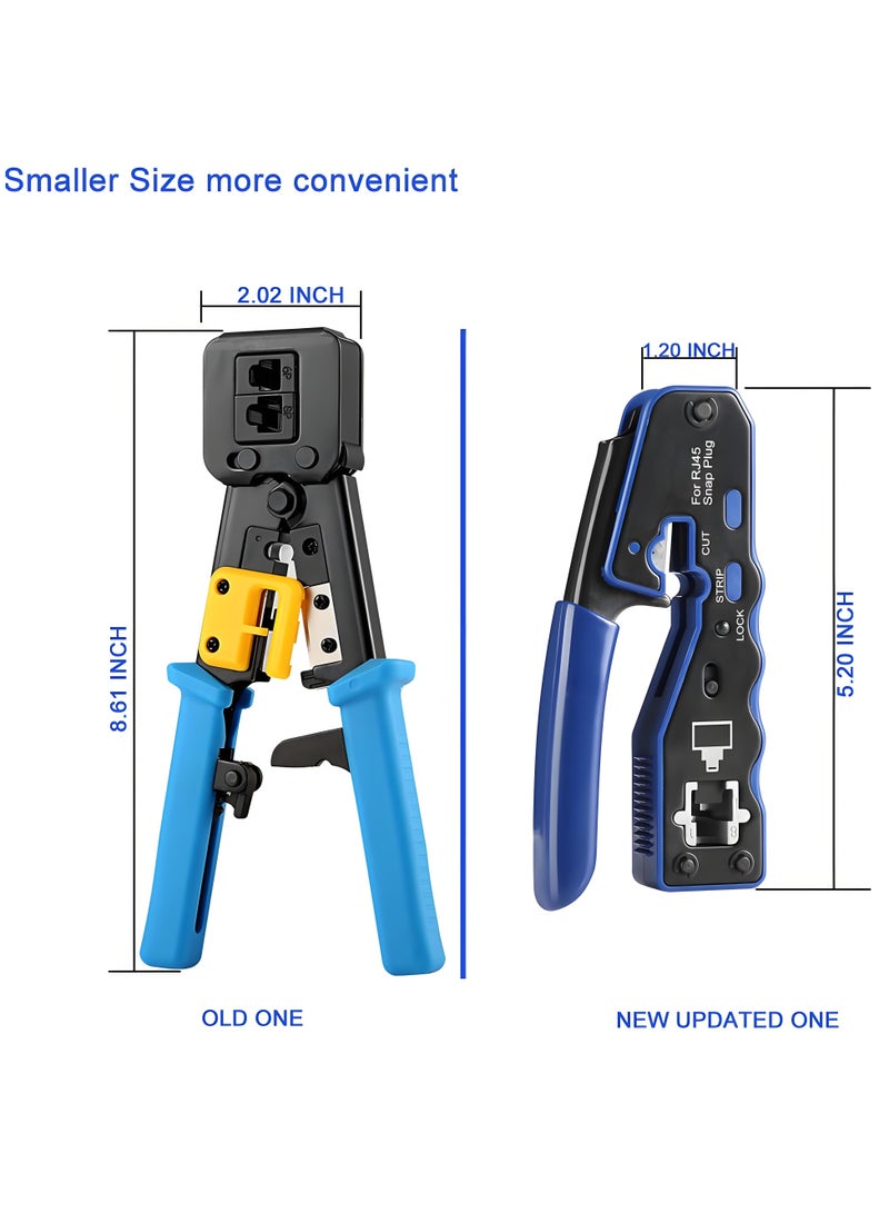 RJ45 Crimping Tool Kit Pass Through Crimper Stripper Cutter All-in-One for Cat5 Cat6 Pass Through Connector with Cable Tester 30Pcs Connectors 30Pcs Covers Mini Stripper - Image 5