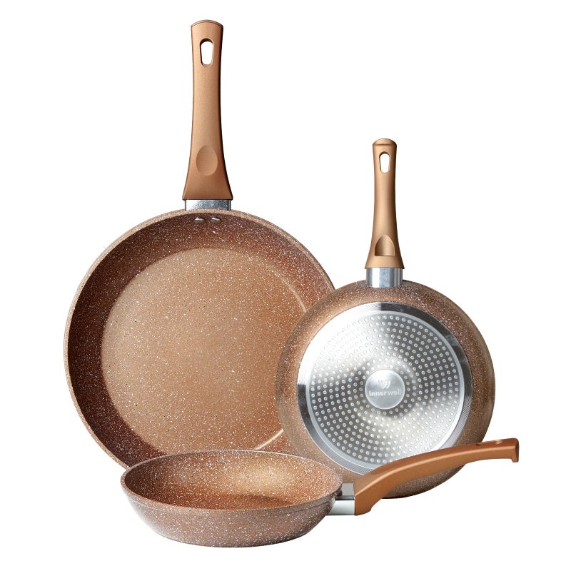 Innerwell Nonstick Frying Pan Set Set of 3 Non Stick Frying Pans Gold Granite Induction Cookware 8inch95inch11inch Skillet Omelette Egg Frying Pan Set kitchen Cooking Pan Set PFOAPFAS Free