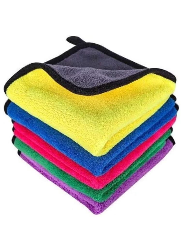 5 قطع - مجموعة فوط مايكروفايبر مقاس ، متعدد الألوان للاستخدامات المتنوعة - فوطة تنظيف مايكروفايبر للسيارة والمطبخ والزجاج - فوط مزدوجة الجوانب للتجفيف والتلميع، - Image 1