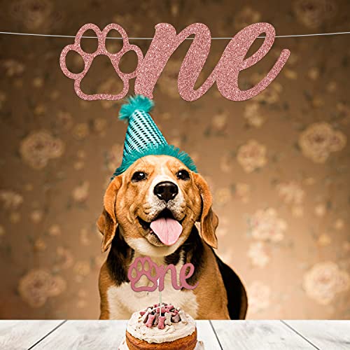 Festiko®Dog Theme Decoration, Rose Gold Glitter Dog 1st Birthday Decoration,Let’s Pawty, Puppy Party Supply for Pet Dog 4st Birthday Party Decorations Supplies Set (Banner&Cake Topper) - Image 5