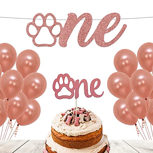 Festiko®Dog Theme Decoration, Rose Gold Glitter Dog 1st Birthday Decoration,Let’s Pawty, Puppy Party Supply for Pet Dog 4st Birthday Party Decorations Supplies Set (Banner&Cake Topper) - Image 4