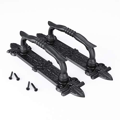 SMARTSTANDARD Heavy Duty 9" Antique Barn Door Handle Set of 2, Large Rustic Carved Door Pull, for Gates Garages Sheds, Black Powder Coated Finish - Image 2