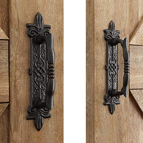 SMARTSTANDARD Heavy Duty 9" Antique Barn Door Handle Set of 2, Large Rustic Carved Door Pull, for Gates Garages Sheds, Black Powder Coated Finish - Image 1