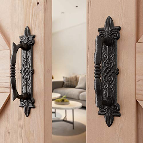SMARTSTANDARD Heavy Duty 9" Antique Barn Door Handle Set of 2, Large Rustic Carved Door Pull, for Gates Garages Sheds, Black Powder Coated Finish - Image 4