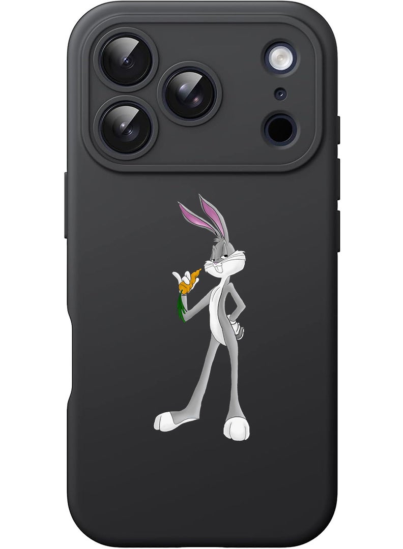 Theodor Protective Slim Fit Case Liquid Silicone Cover with Full Body Protection Anti-Scratch Shockproof Case For Apple iPhone 17 Pro (Black) rabbit (2) - Image 1