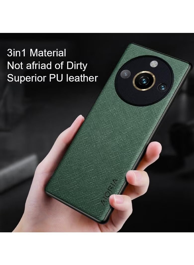 غطاء ريلمي 11 برو بلس 5G ل TPU + جلد + واقي كاميرا خلفية 3 في 1 - غطاء يدوي مضاد للخدش لهاتف Realme 11 Pro + (أخضر) - Image 2