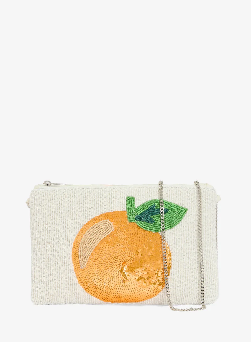 Ginger Boutique Embroidered Beaded Fruit Print Clutch
