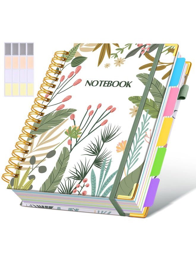 dilitego Hardcover Spiral Notebook journal with Removable Dividers Tabs, 300 Pages 5 Subject Notebook College Ruled, 100GMS Notebooks for Work School Note taking,Lined Journal for Women,Colorful Botanicals - Image 1