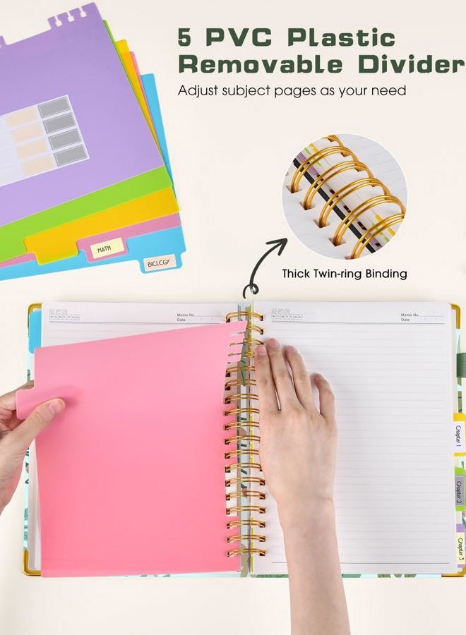 dilitego Hardcover Spiral Notebook journal with Removable Dividers Tabs, 300 Pages 5 Subject Notebook College Ruled, 100GMS Notebooks for Work School Note taking,Lined Journal for Women,Colorful Botanicals - Image 3