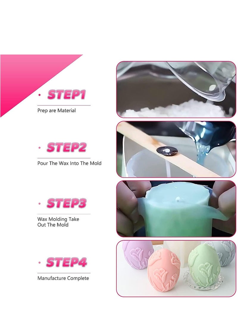 Barakah Candle Mold, 3D Embossed Flower Silicone Soy Wax Beeswax Aromatherapy Soap Moulds for Birthday  Day Wedding Party Decor Home Decoration with 100 Wicks 10 Holder - Image 3