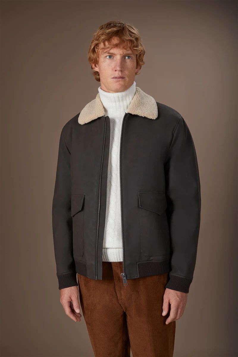 Men's padded faux leather jacket - Brown