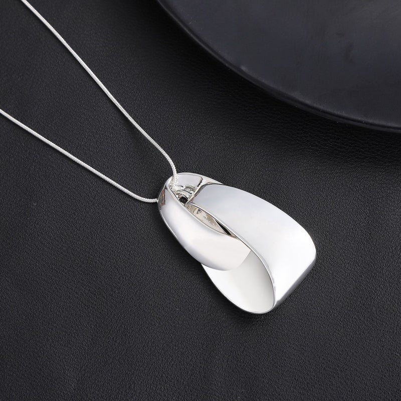 Generic Irregular Geometric Gold Plated Unisex Pendant Necklace Silver double ring long necklace 