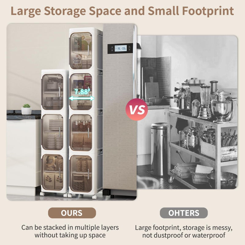 KHNR 4-Tiers Slim Bathroom Storage Cabinet, Foldable Storage Cabinets,Narrow Bathroom Storage,Movable Bathroom Storage Organizer for Small Spaces,Bathroom,Kitchen,Laundry,White - Image 3