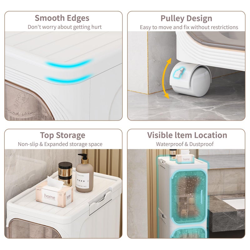 KHNR 4-Tiers Slim Bathroom Storage Cabinet, Foldable Storage Cabinets,Narrow Bathroom Storage,Movable Bathroom Storage Organizer for Small Spaces,Bathroom,Kitchen,Laundry,White - Image 5