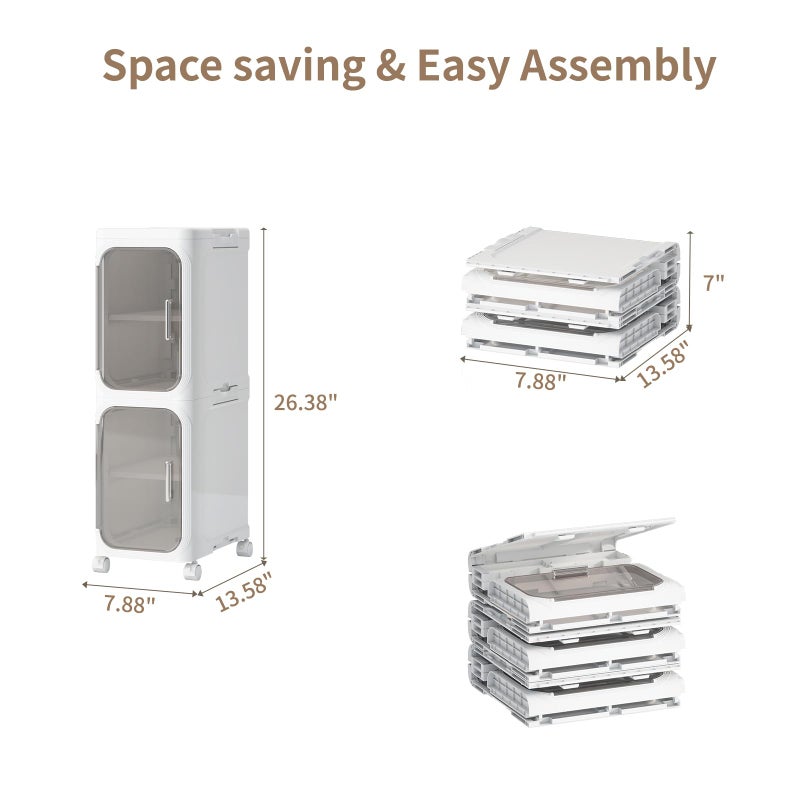 KHNR 4-Tiers Slim Bathroom Storage Cabinet, Foldable Storage Cabinets,Narrow Bathroom Storage,Movable Bathroom Storage Organizer for Small Spaces,Bathroom,Kitchen,Laundry,White - Image 2