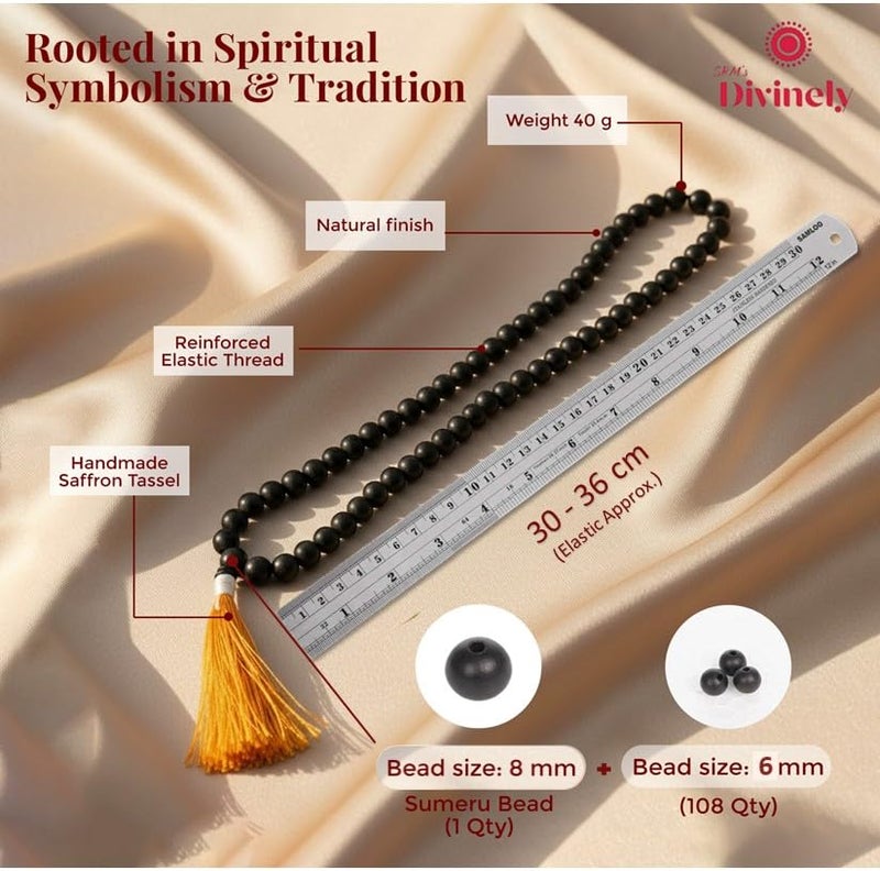 SRM's Divinely Divinely 100% Natural Unpolished Karungali Malai Original 6mm | Certified Elastic Thread Karungali Mala Original | Black Ebony Wood Necklace for Spiritual Growth & Meditation - Image 5