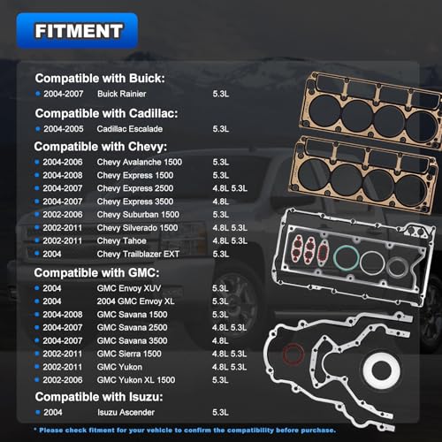 AUTOBABA MLS Full Cylinder Head Engine Gasket Set Compatible with 2002-2011 Chevy Silverado Tahoe Avalanche Express Suburban, GMC Sierra Savana Yukon, Buick Escalade 4.8L 5.3L V8 Replace# CS9284 HS26191PT - Image 2