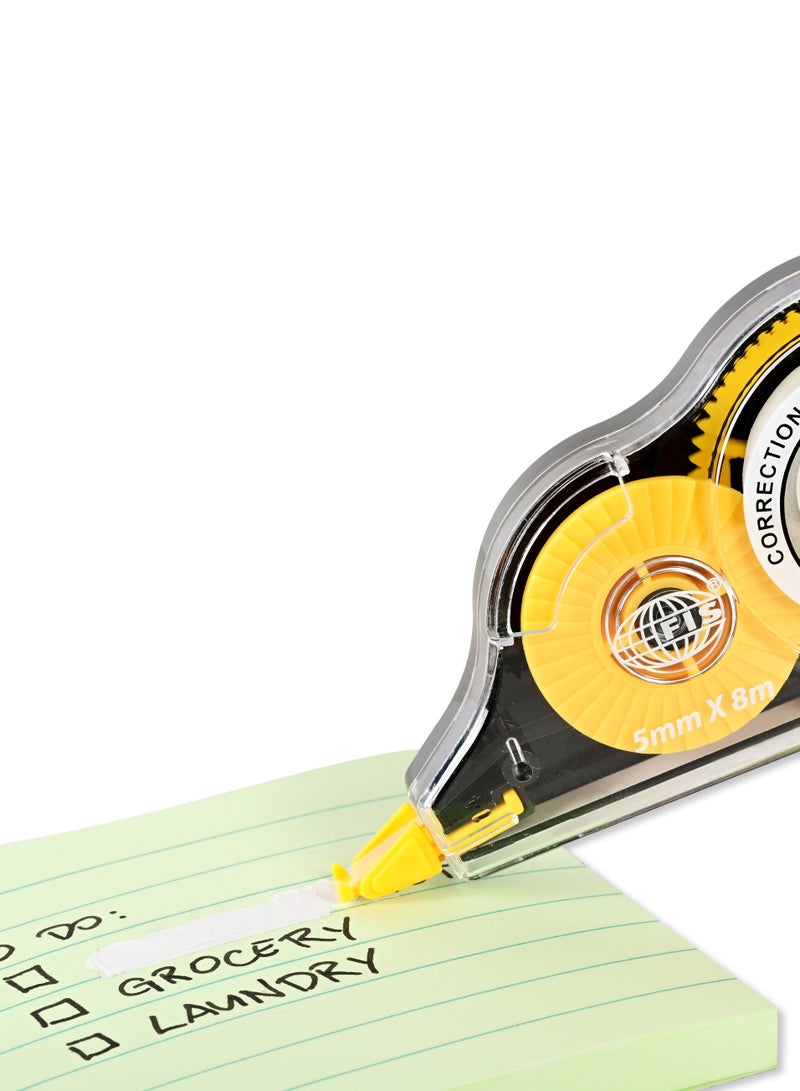 FIS شريط تصحيح العرض عبوة من 12 قطعة الحجم: 5MMX8M اللون: أصفر وأسود-FSCFT1 - Image 2