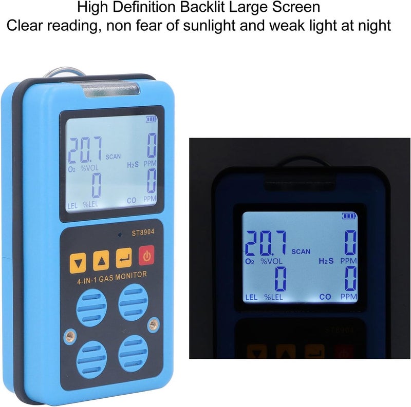 Haofy 4 Gas Monitor, High Sensitivity Portable Gas Detector with Sound Light Vibration Alarm, USB Rechargeable, for Marine Chemical Agricultural Laboratory Use - Image 5