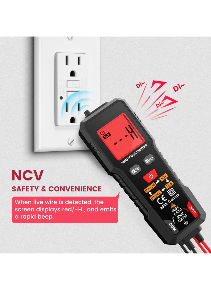 SYOSI Smart Multimeter, 2000 Counts Digital Multimeter, Professional AC/DC Voltage Tester, NCV Electricians Voltage Tester for AC/DC Voltage, Resistance, Continuity, Phase