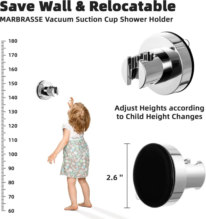 Marbrasse 3-Settings Handheld High Pressure Showerhead with ON/Off Full Shutoff Push Button,Water-saving Camping Shower with Adjustable Angle(Vacuum Suction Shower Head Holder+5 Feet Shower Hose) - Image 3
