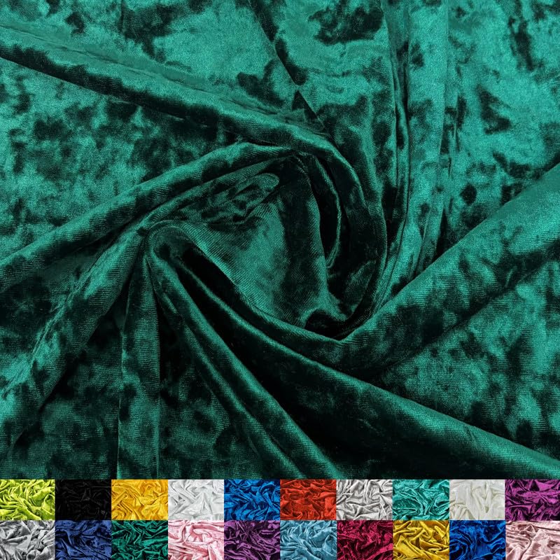 Ice Fabrics Stretch Crushed Velvet Fabric by The Yard - 60/62" Wide Soft Velvety Fabric for Sewing Apparel, Upholstery, Curtains & Decor - 250 GSM - 20% Vertical Stretch - Hunter Green - 1 Yard - Image 1