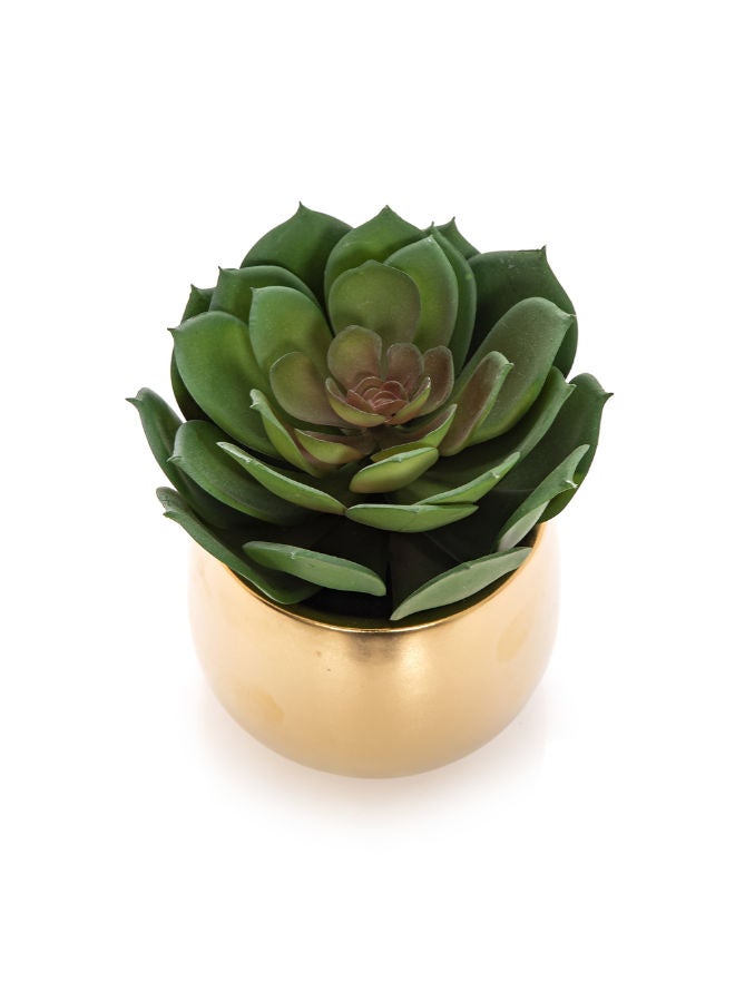 CERAMIC ARTIFICIAL PLANT LOTUS SUCCULENT IN POT GOLD  - Image 2