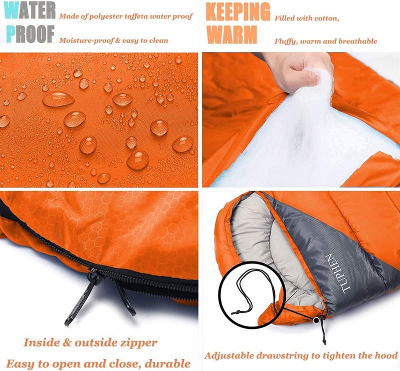 tuphen - Sleeping Bags for Adults Kids Boys Girls Backpacking Hiking Camping Microfiber Liner, Cold Warm Weather 4 Seasons Indoor Outdoor Use, Lightweight & Waterproof - Image 2