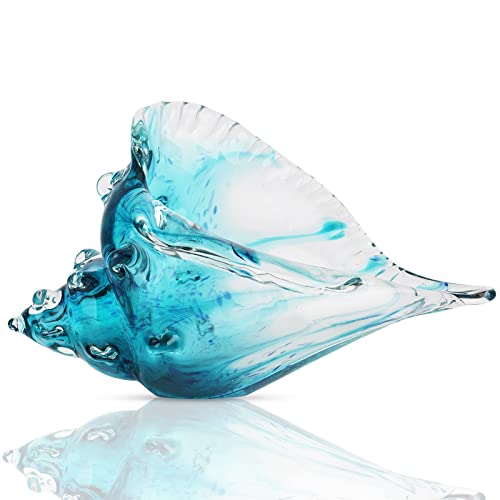 DOVDOV Hand-blown glass conch sculpture, modern green sea glass art decorative conch statue, coastal decor shell sculpture, suitable for living room TV cabinets, offices, shelf decorations and ornaments. - Image 1