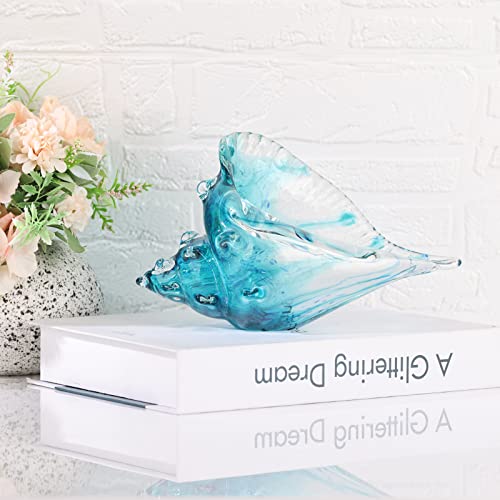 DOVDOV Hand-blown glass conch sculpture, modern green sea glass art decorative conch statue, coastal decor shell sculpture, suitable for living room TV cabinets, offices, shelf decorations and ornaments. - Image 3