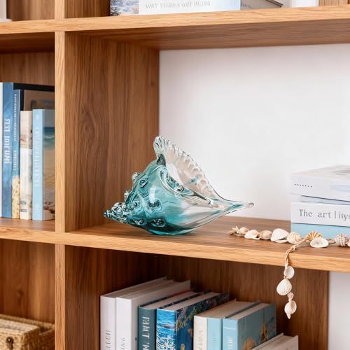 DOVDOV Hand-blown glass conch sculpture, modern green sea glass art decorative conch statue, coastal decor shell sculpture, suitable for living room TV cabinets, offices, shelf decorations and ornaments. - Image 4