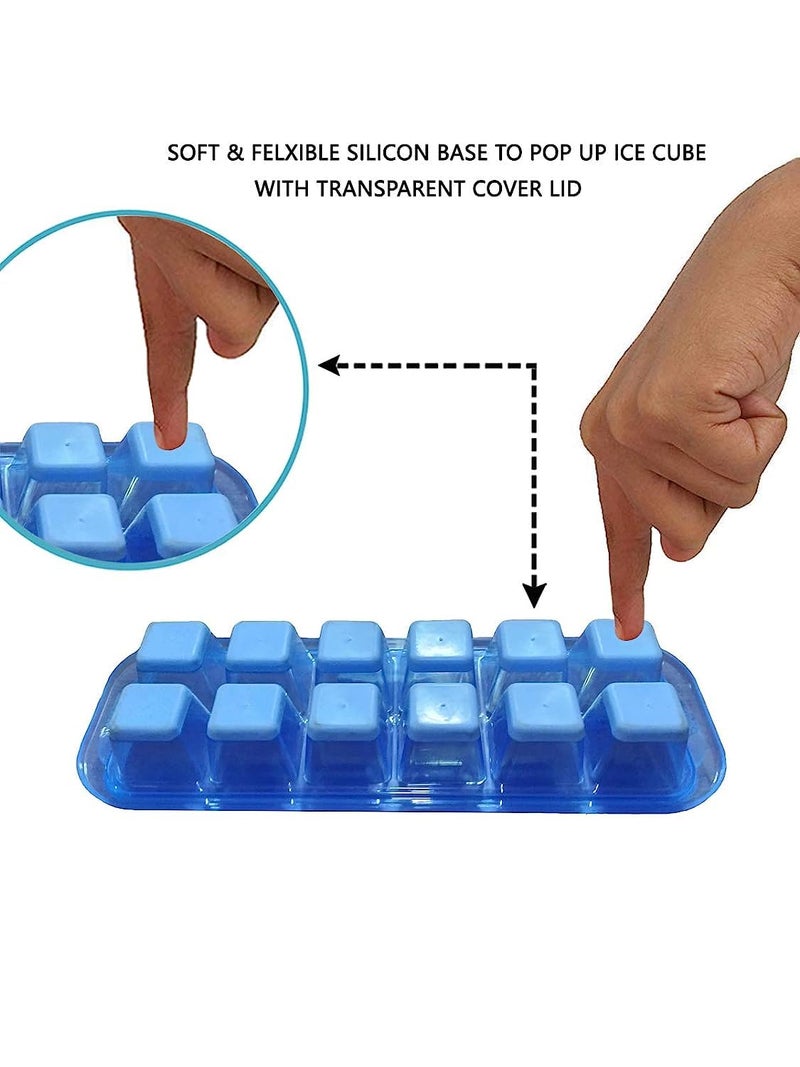 KBS Ice Cube Tray Small POP-UP with Flexible Silicon Bottom and Lid, 12 Cube Trays (Multicolor - Pack of 2) - Image 2