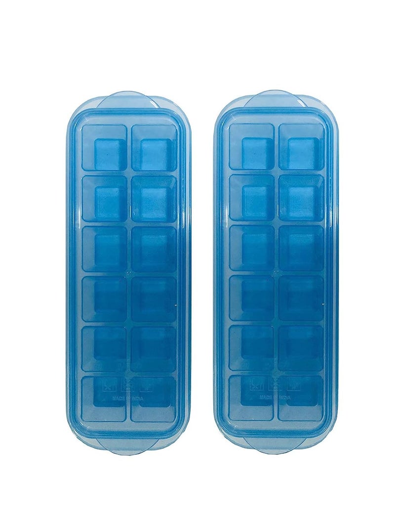 KBS Ice Cube Tray Small POP-UP with Flexible Silicon Bottom and Lid, 12 Cube Trays (Multicolor - Pack of 2) - Image 1