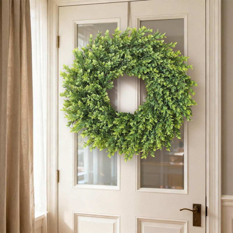 Juxdp 26" Artificial Boxwood Wreath for Front Door - Large Faux Plant Fake Greenery Hanging Wreath for Wall Window Farmhouse Fireplace Home Outdoor Spring Summer Decor - Image 4