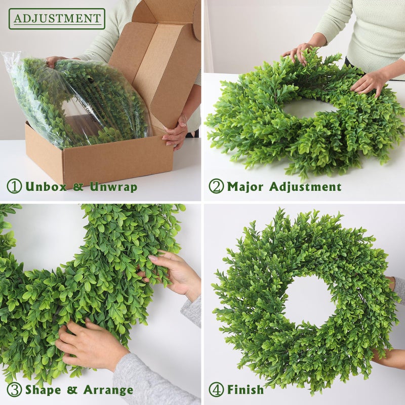Juxdp 26" Artificial Boxwood Wreath for Front Door - Large Faux Plant Fake Greenery Hanging Wreath for Wall Window Farmhouse Fireplace Home Outdoor Spring Summer Decor - Image 5