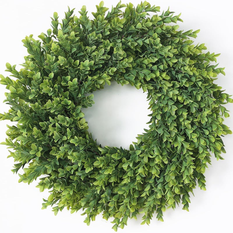 Juxdp 26" Artificial Boxwood Wreath for Front Door - Large Faux Plant Fake Greenery Hanging Wreath for Wall Window Farmhouse Fireplace Home Outdoor Spring Summer Decor - Image 1